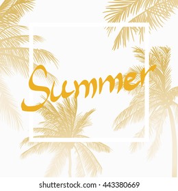Summer design. Palm trees, white square frame on white background