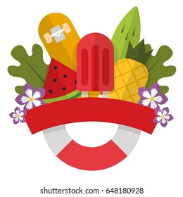 Summer design ribbon for text. Flat icon. Vector illustration