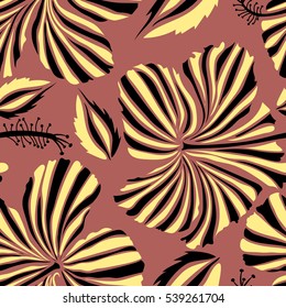 Summer design. Seamless floral pattern can be used for wallpaper, website background, wrapping paper. Natural yellow and black hibiscus seamless pattern. Vector flower concept.