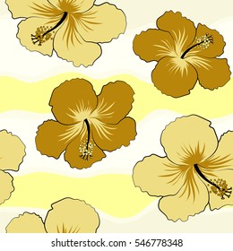 Summer design. Seamless floral pattern can be used for wallpaper, website background, wrapping paper. Natural yellow hibiscus seamless pattern. Vector flower concept.