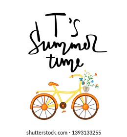 Summer design sticker with summer elements and hand lettering words. Great for t-shirt prints, tote bags and shoppers, fabric, cards, posters and web. - Vector