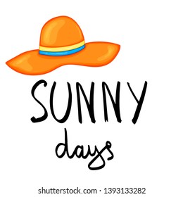 Summer design sticker with summer elements and hand lettering words. Great for t-shirt prints, tote bags and shoppers, fabric, cards, posters and web. - Vector hat