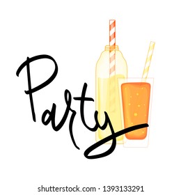 Summer design sticker with summer elements and hand lettering words. Great for t-shirt prints, tote bags and shoppers, fabric, cards, posters and web. - Vector fruit cocktail