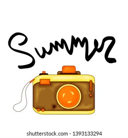 Summer design sticker with summer elements and hand lettering words. Great for t-shirt prints, tote bags and shoppers, fabric, cards, posters and web. - Vector camera