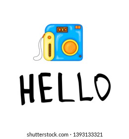 Summer design sticker with summer elements and hand lettering words. Great for t-shirt prints, tote bags and shoppers, fabric, cards, posters and web. - Vector camera