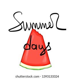 Summer design sticker with summer elements and hand lettering words. Great for t-shirt prints, tote bags and shoppers, fabric, cards, posters and web. - Vector watermelon