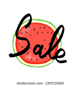 Summer design sticker with summer elements and hand lettering words. Great for t-shirt prints, tote bags and shoppers, fabric, cards, posters and web. - Vector watermelon