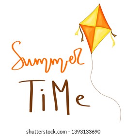 Summer design sticker with summer elements and hand lettering words. Great for t-shirt prints, tote bags and shoppers, fabric, cards, posters and web. - Vector kite