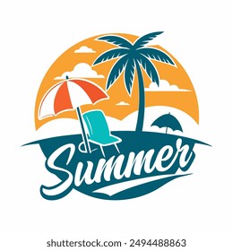 Summer design with sunglasses and palm at island with white background for your Tshirt design, Apparel or your event background