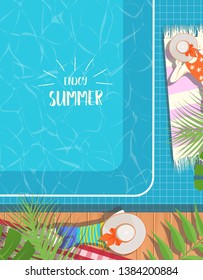 summer design with swimming pool background. can be use for greeting and invitation card. background , backdrop. vector illustration - Vector