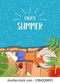 summer design with swimming pool background. can be use for greeting and invitation card. background , backdrop. vector illustration - Vector