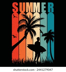 Summer Design T shirt design .Summer t-shirt design, with tropical beach t-shirt design, Summer time hawaii beach t-shirt design,Vintage hawaii surfing label, Hand painted watercolor summer lettering