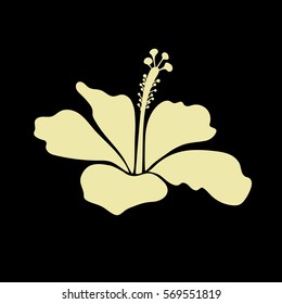 Summer design, vector flower concept, isolated flower. Hibiscus icon can be used for wallpaper, website background, wrapping paper. Natural single beige on black hibiscus flower.