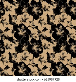 Summer design. Vector flower concept. Seamless floral pattern can be used for wallpaper, website background, wrapping paper. Natural black and beige hibiscus seamless pattern.