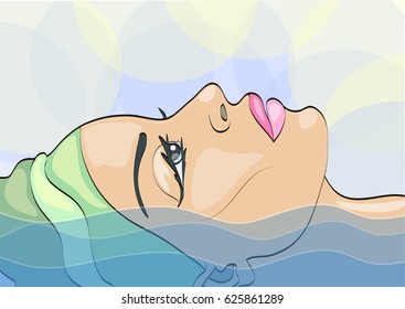 Summer design,female face on a background of sunny sky. vector