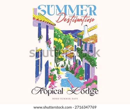 summer destination t-shirt print, Capri island Italy vector art, Europe travel poster design, Italian island holidays watercolor art for t shirt, poster, graphic print, Italian summer vacation artwork