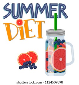 Summer detox diet. Detox water. Fruit healthy water. Summer diet lettering