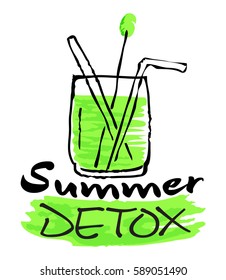 Summer Detox sticker. Vector illustration in watercolor style, for graphic and web design.
