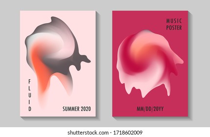 Summer disco party posters, colorful fluid liquid melting shapes. Club night modern flyers. Abstract gradients fluid shapes backgrounds for covers. Music party banners, bright disco posters.