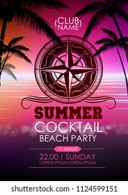 Summer disco poster cocktail beach party.