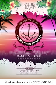 Summer disco poster cocktail beach party. Lettering poster enjoy every moment