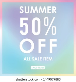 summer discount 50% off.blurred light color background design for promotion. colorful gradient shapes composition. modern template design