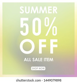 summer discount 50% off.blurred light color background design for promotion. colorful gradient shapes composition. modern template design