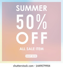 summer discount 50% off.blurred light color background design for promotion. colorful gradient shapes composition. modern template design