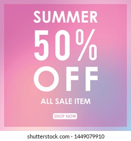 summer discount 50% off.blurred light color background design for promotion. colorful gradient shapes composition. modern template design