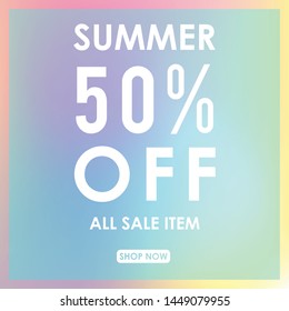 summer discount 50% off.blurred light color background design for promotion. colorful gradient shapes composition. modern template design
