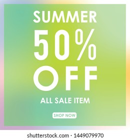 summer discount 50% off.blurred light color background design for promotion. colorful gradient shapes composition. modern template design