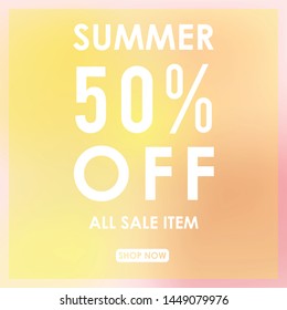 summer discount 50% off.blurred light color background design for promotion. colorful gradient shapes composition. modern template design