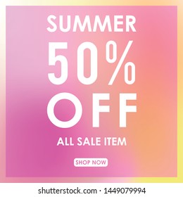 summer discount 50% off.blurred light color background design for promotion. colorful gradient shapes composition. modern template design