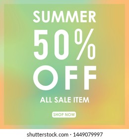 summer discount 50% off.blurred light color background design for promotion. colorful gradient shapes composition. modern template design
