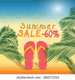 Summer discount of 60 percent on the sand with summer slippers .
Vector 10
