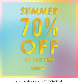 summer discount 70% off.blurred light color background design for promotion. colorful gradient shapes composition. modern template design