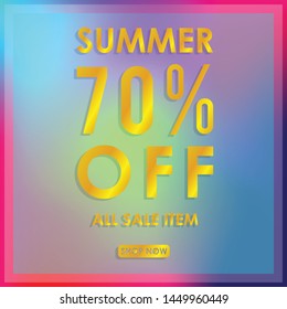 summer discount 70% off.blurred light color background design for promotion. colorful gradient shapes composition. modern template design