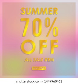 summer discount 70% off.blurred light color background design for promotion. colorful gradient shapes composition. modern template design