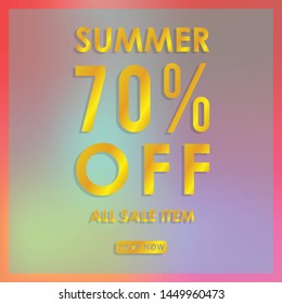 summer discount 70% off.blurred light color background design for promotion. colorful gradient shapes composition. modern template design