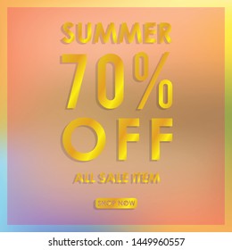 summer discount 70% off.blurred light color background design for promotion. colorful gradient shapes composition. modern template design