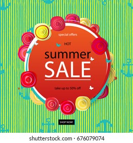 Summer discounts. Banner Vector illustration