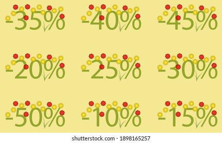 Summer discounts on a yellow background with flowers.