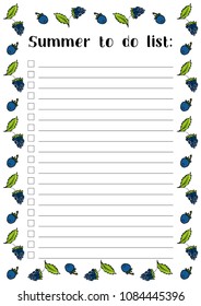 Summer to do list, blackberry with leaves  printable page a4. 