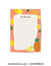 Summer to do list Cute page for notes Notebook diary school accessories.