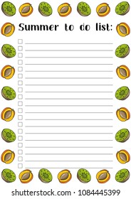 Summer to do list, tasty peaches printable page a4. 