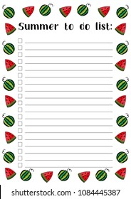 Summer to do list, watermelon, watermelon slices,  printable page a4. 