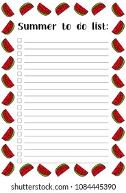 Summer to do list, watermelon, watermelon slices,  printable page a4. 
