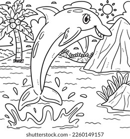Summer Dolphin Jumping Out of Water Coloring Page