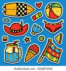 summer doodle cartoon sticker vector design
