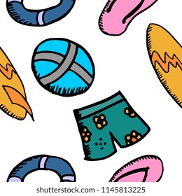summer doodle colorful seamless pattern
